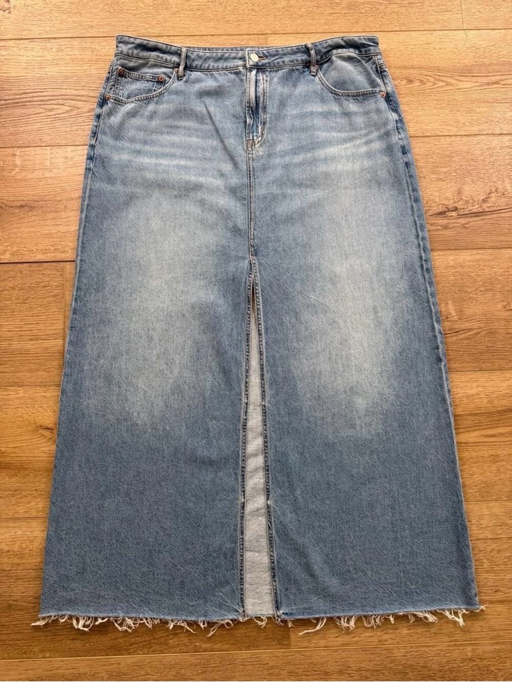American Eagle Outfitters Light Blue Wide-Leg Denim Skirt with Front Slit